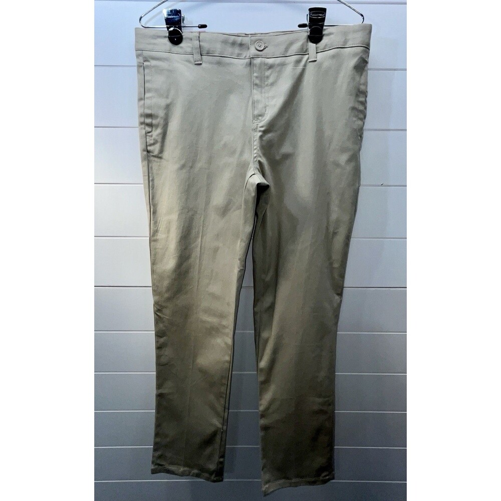 2- French Toast Girls Uniform Skinny Adjustable  Waist Pants Khaki Sz 16.5 Plus